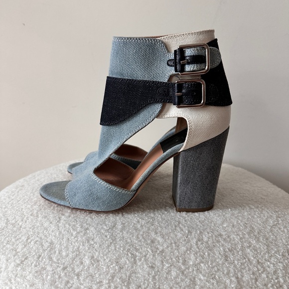 Multi Contrasting Jean Cutout Sandal By Laurence Dacade Size 39.5  4" Heel - Picture 9 of 16